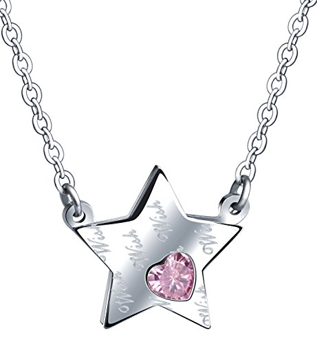 Feilok Bling Stern Graviert mit Wish Damen Halskette Edelstahl Zirkon Verstellbar Anhänger Kette mit Extender Pink von Feilok