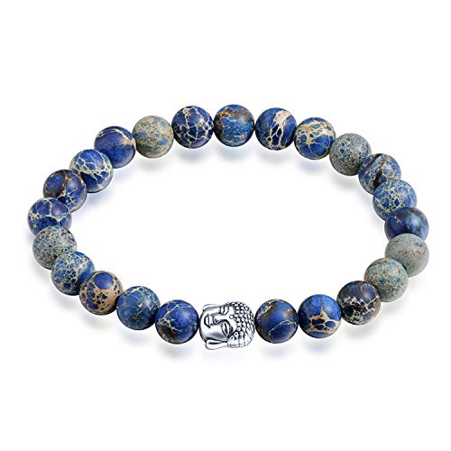 Feilok Buddha Partner Armband Armbänder echten Natursteinen Chakra- Bracelet Strech Perlenarmband Armkettchen Armkette Freundschaftsarmband BFF Ketten für Männer Damen Blau von Feilok