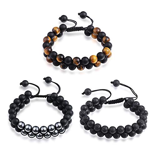 Feilok Charm Freundschaft Partner Armband Armbänder Männer Perlenarmband Stein Armband Armreif mit einstellbar Verschluss Armkette BFF Ketten für 3 Männer Herren von Feilok