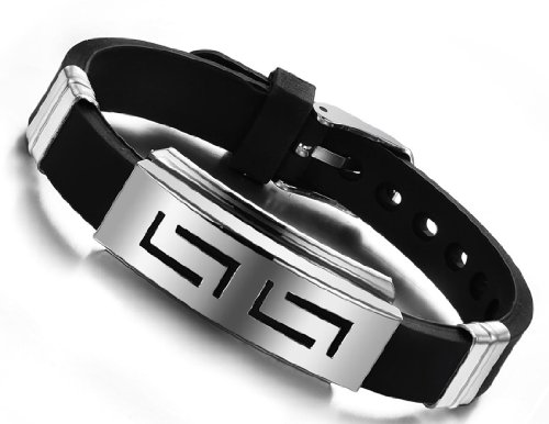 Feilok Charme Herren Labyrinth Form verstellbar Armbänder/Armreifen, aus Edelstahl, Farbe Silber Schwarz von Feilok