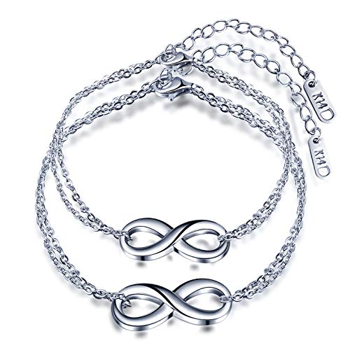 Feilok Damen Edelstahl Infinity Unendlichkeit Symbol Armband Charme Lieben Infinity Zeichen Armreif Fußkettchen Freundschaftsarmband Partnerschaftsarmkette,Silber von Feilok