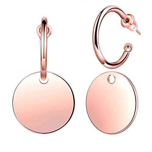 Feilok Damen Edelstahl Ohrringe Mode Ohrringe Kreis Metall Disc Cutout Ohrstecker mit Anhänger Geometrische Runde Ohrschmuck Rosegold von Feilok