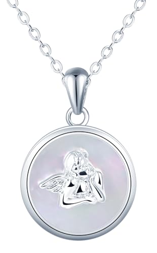 Feilok Damen Halskette Kette mit Kreis Anhänger rund Engel Schale Anhänger aus 925 Sterling silber Geschenk für Sie Freundin Valentinstag von Feilok