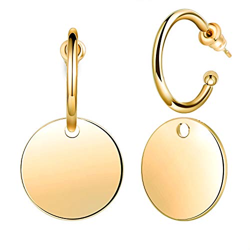 Feilok Damen Edelstahl Ohrringe Mode Ohrringe Kreis Metall Disc Cutout Ohrstecker mit Anhänger Geometrische Runde Ohrschmuck Gold von Feilok