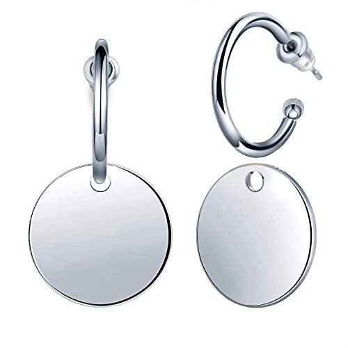 Feilok Damen Edelstahl Ohrringe Mode Ohrringe Kreis Metall Disc Cutout Ohrstecker mit Anhänger Geometrische Runde Ohrschmuck Silber von Feilok