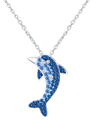 feilok Delphin Halskette für Damen 925 Sterling Silber Damen Halskette Blau Stein Tier mit Anhänger Kette Zirkonia von Feilok