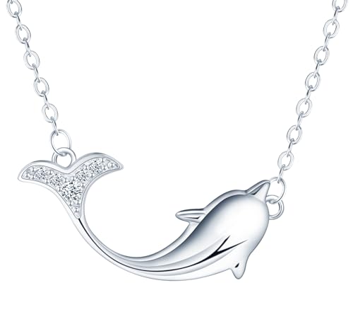 Feilok Delphin Halskette für Damen 925 Sterling Silber Fisch Kette Damen Halskette mit Anhänger Zirkonia Geburtstags Geschenk von Feilok