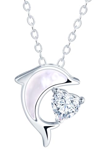 Feilok Delphin Halskette für Damen 925 Sterling Silber liebe Ozean Tier Anhänger Kette Damen Halskette Zirkonia Schale von Feilok