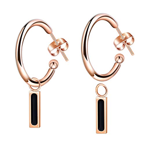 Feilok Edelstahl Damen Ohrstecker mit Anhänger Creolen Tunnel Ohrringe für Frauen Pierced Earrings Stainless Steel Womens Stud Earrings Set Rose Gold von Feilok