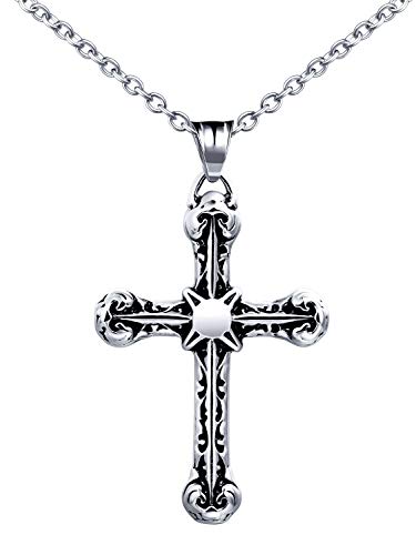 Feilok Edelstahl Herren Halskette Ketten Collier Armband Kreuz Religion Glauben Hoffnung mit Kreuzanhänger Anhänger Schmuck für Herren Männer Kettenlänge 55cm Silber von Feilok