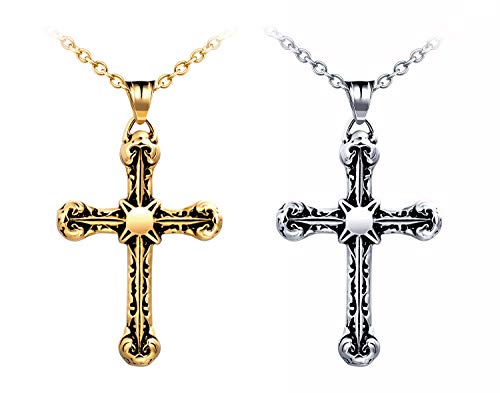 Feilok Edelstahl Herren Halskette Ketten Collier Armband Kreuz Religion Glauben Hoffnung mit Kreuzanhänger Anhänger Schmuck für Männer Kettenlänge 55cm 2er Set von Feilok