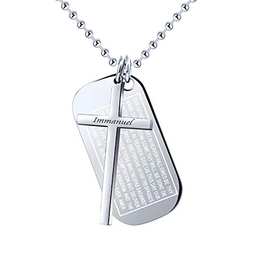 Feilok Edelstahl Herren Halskette Ketteschmuck Ketten 3mm Dog Tags Kreuz Halskette Gebet Rolo Kabel Kette für Herren Männer Kettenlänge 55cm Silber von Feilok