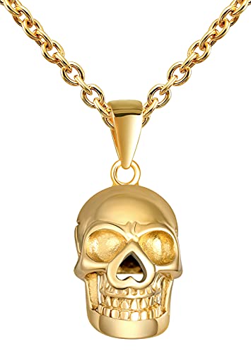 Feilok Edelstahl Herren Halskette mit Skelett Anhänger Hip-Hop Kette Männer Ketten Chain für Männer Junge Teenager Gold 50cm von Feilok