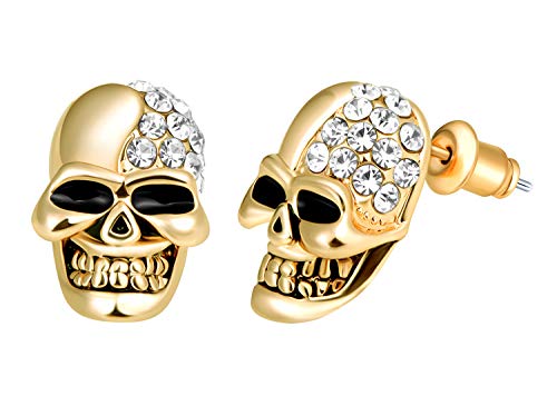 Feilok Edelstahl Herren Ohrstecker Creolen Tunnel Ohrringe Totenkopf Zirkonia für Damen Fake Plug Pierced Earrings Stainless Steel Stud Earrings Set Gold von Feilok