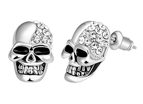 Feilok Edelstahl Herren Ohrstecker Creolen Tunnel Ohrringe Totenkopf Zirkonia für Damen Fake Plug Pierced Earrings Stainless Steel Stud Earrings Set Silber von Feilok