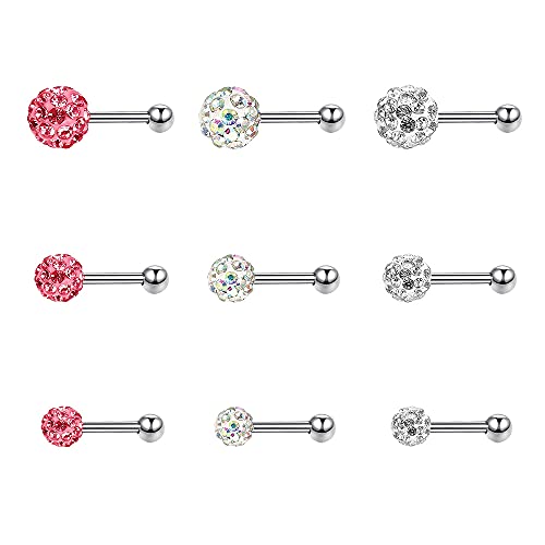 Feilok Edelstahl Ohrstecker Ohrringe Mode Schmuck Shamballa Bauchnabel Körper Piercing Bauchnabel Ring BarBell Kugeln Set 4-6mm 9 Stück von Feilok