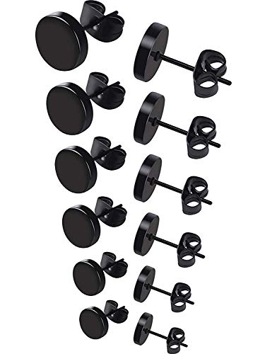 Feilok Edelstahl Ohrstecker Set schwarz Runde Ohrstecker Ohrringe Stud Creolen ordentlich Ohrringe Kit für Frauen Männer 3mm-8mm 6 Paar von Feilok