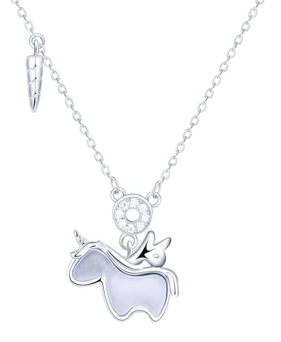 Feilok Einhorn Halskette für Damen 925 Sterling Silber Kette Damen Halskette für Mädchen Zirkonia Anhänger Schale von Feilok