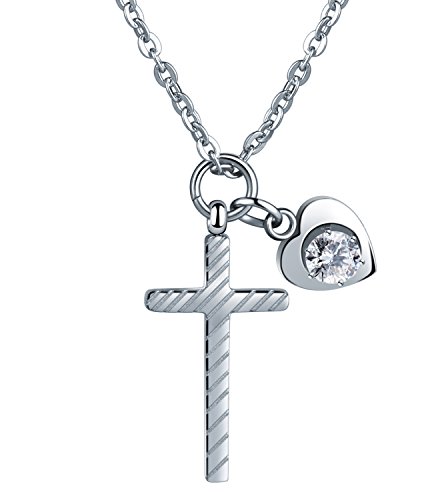 Feilok Elegant Kreuz Herz Damen Halskette Edelstahl Verstellbar Anhänger Kette mit Extender Silber von Feilok