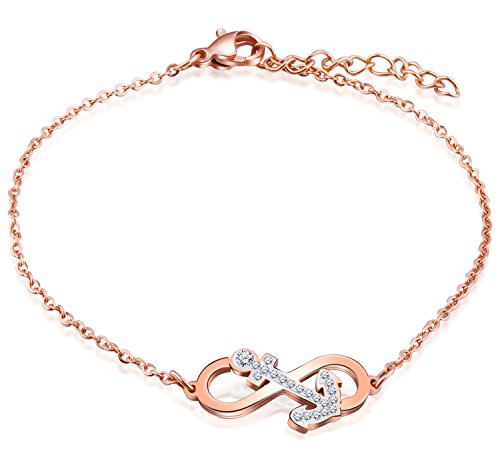 Feilok Elegant Unendlichkeit Infinity Zeichen Anker Damen Armband Edelstahl Kristall Armkette Verstellbar Charm Armkettchen Armreif, Rose Gold Feilok Elegant Unendlichkeit Infinity Zeichen Anker Damen Armband Edelstahl Kristall Armkette Verstellbar Charm Armkettchen Armreif, Rose Gold von Feilok