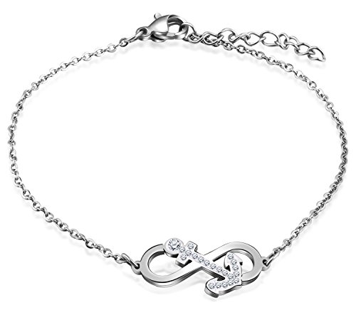 Feilok Damen-Armband Damen-Armreifen Armkette Verstellbar Charm Armkettchen mit Unendlichkeit Infinity Zeichen Anker Kristall Elegant Edelstahl Silver von Feilok