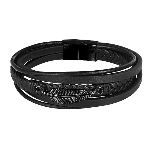 Feilok Feder Engelsflügel Armband Herren Leder Armband Geflochtenes Armband Premium Lederarmband für Herren mit Magnetverschluss von Feilok