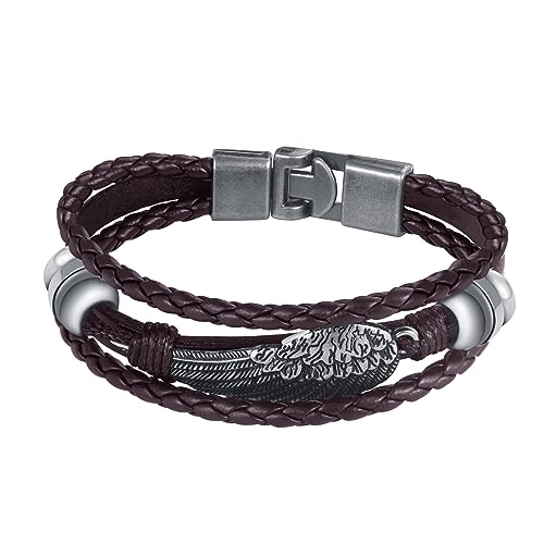 Feilok Feder Engelsflügel Armband für Herren Armbänder Leder Armband Edelstahl Geflochtenes Armband mit Magnetverschluss von Feilok