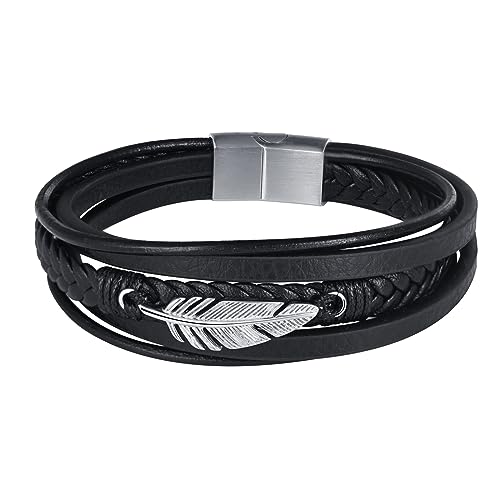 Feilok Feder Engelsflügel Armband für Herren Leder Armband Geflochtenes Armband Armreif mit Magnetverschluss von Feilok