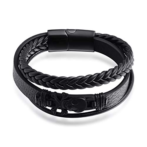Feilok Geflochtene Leder Freundschaft Partner Armband Armbänder für Männer Damen Handgemacht Skeleton Layered Magnetverschluss aus Edelstahl von Feilok