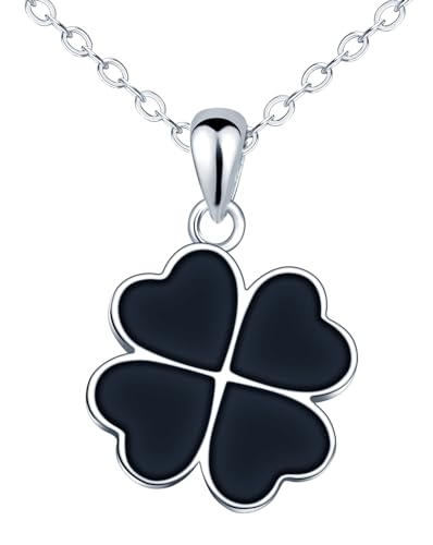 feilok Halskette Damen Kette mit Glücksbringer Schwarz Kleeblatt Kette Vierblättriges Halskette für Frauen Schmuck Geburtstags von Feilok