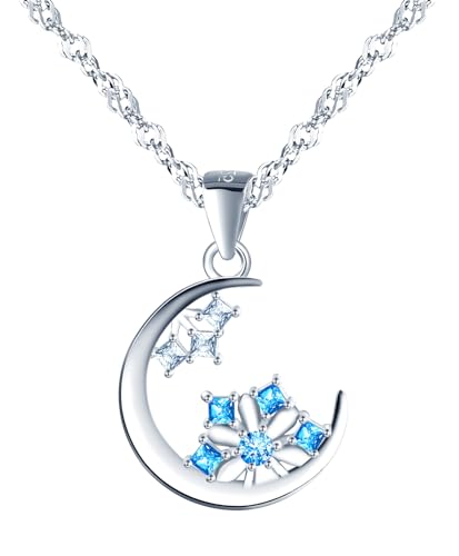 Feilok Halskette Damen Kette mit Mond Kette Schneeflocke Anhänger aus 925 Sterling silber Halskette für Frauen Valentinstag Muttertags von Feilok