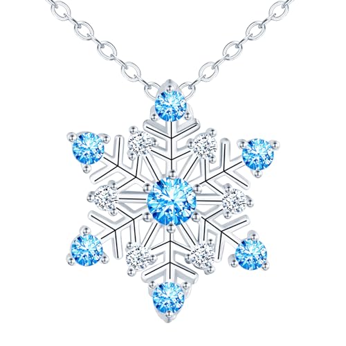 Feilok Halskette Damen Kette mit Schneeflocke Zirkonia blau Anhänger aus 925 Sterling silber Geschenk für Sie Freundin Weihnachten von Feilok