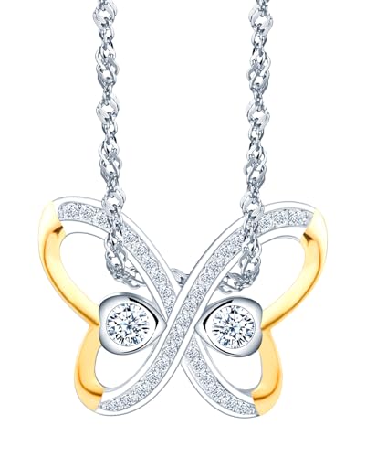 Feilok Halskette Damen Schmetterling Halskette Bicolor Halskette Damen Silber 925 Kette Anhänger Zirkonia Halskette für Frauen Valentinstag von Feilok