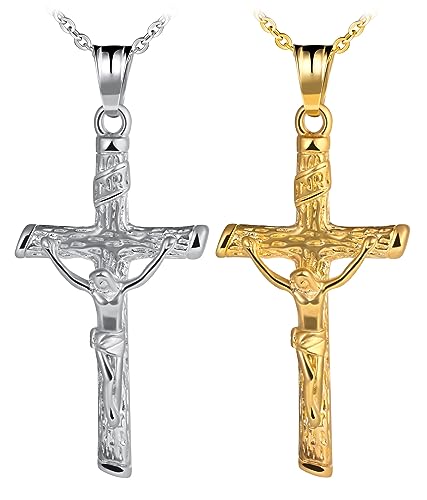 Feilok Halskette für Männer Edelstahl Herren Halskette mit Anhänger Kreuz Jesus Gold Freundschaft Kette für Männer von Feilok