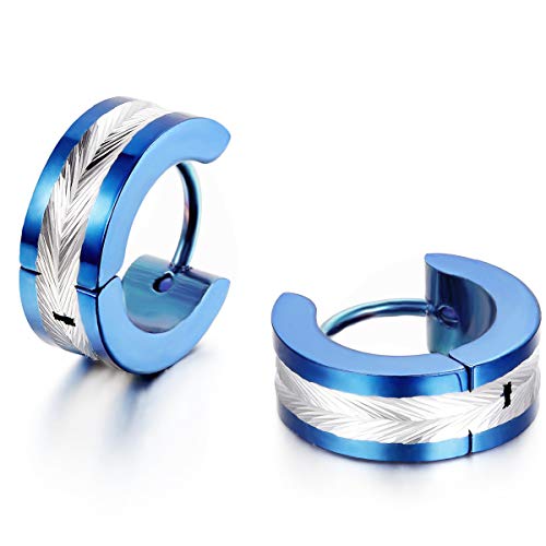 Feilok Herren Damen Ohrringe - Klassische Creolen Klapp-Creolen - Edelstahl Glänzend Poliert - Ohrstecker - Männer Frauen Ohrschmuck - Blau von Feilok