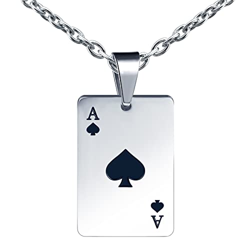 Feilok Herren Halskette aus Edelstahl Halsband Kette mit Poker Spielkarte Anhänger Poker Ace of Hearts Pik Glücklich Anhänger für Frauen von Feilok