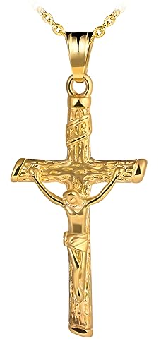Feilok Herren Ketten Edelstahl Herren Halskette mit Anhänger Halsband Kreuz Jesus Gold für Männer von Feilok