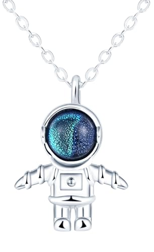 Feilok Herzkette Silber 925 Halskette Damen mit Zirkonia Anhänger Astronaut Glas für Mädchen Sie Freundin Weihnachten Valentinstag von Feilok