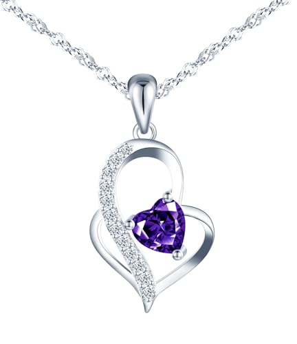 Feilok Kette Damen Halskette mit Herzkette Herz lila Zirkonia Anhänger aus 925 Sterling silber Halskette für Frauen Mädchen Valentinstag von Feilok