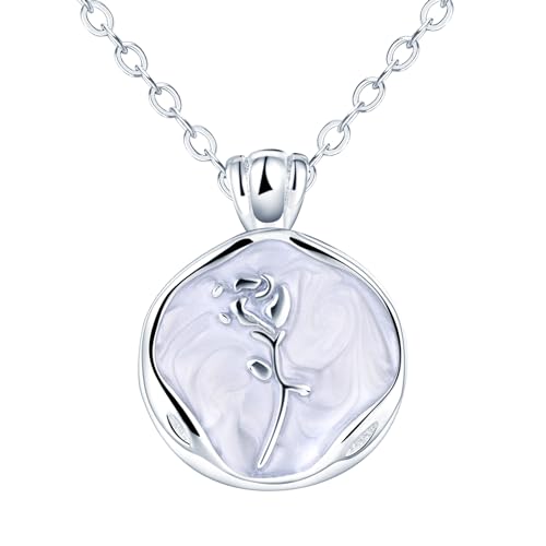 Feilok Kette Damen Halskette mit Kette mit Kreis Anhänger rund Rose Anhänger aus 925 Sterling silber Halskette für Frauen Mädchen Valentinstag von Feilok