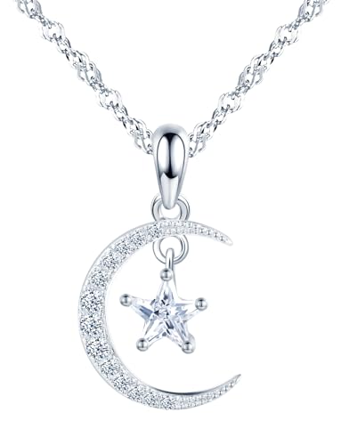 Feilok Kette Damen Halskette mit Mond Stern Anhänger aus 925 Sterling silber Halskette für Frauen Weihnachten Valentinstag Muttertags von Feilok