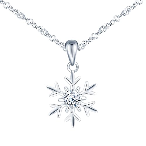 Feilok Kette Damen Halskette mit Schneeflocke Zirkonia Anhänger aus 925 Sterling silber Halskette für Frauen Valentinstag Muttertags von Feilok