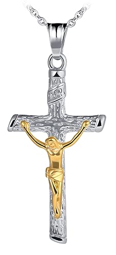 Feilok Kette Männer Kette Edelstahl Herren Halskette mit Anhänger Kreuz Jesus Doppel Farbe für Männer von Feilok