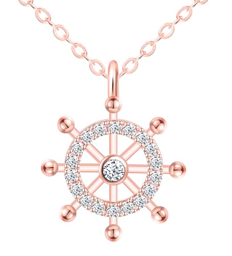 Feilok Kette mit Anhänger 925 Sterling Silber Damen Halsschmuck, mit Zirkonia Kompass Zirkonia Rosegold für Frauen Geburtstags Mädchen Weihnachten von Feilok