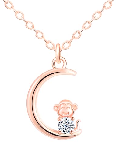 Feilok Mond Halskette für Damen Halskette 925 Sterling Silber Affe Anhänger Kette Damen Zirkonia Rosegold für Sie Frauen von Feilok