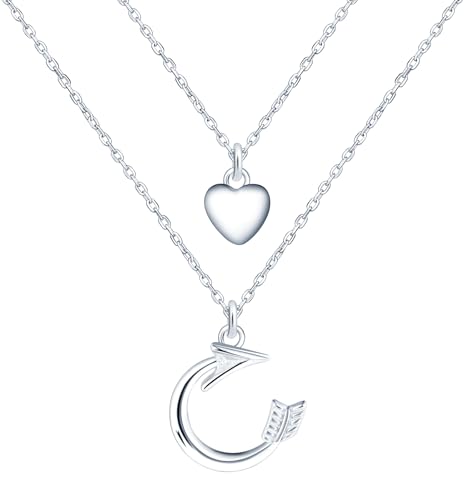 Feilok Pfeil Herz Halskette für Damen 925 Sterling Silber Doppelkette Anhänger Kette Damen Halskette Zirkonia von Feilok