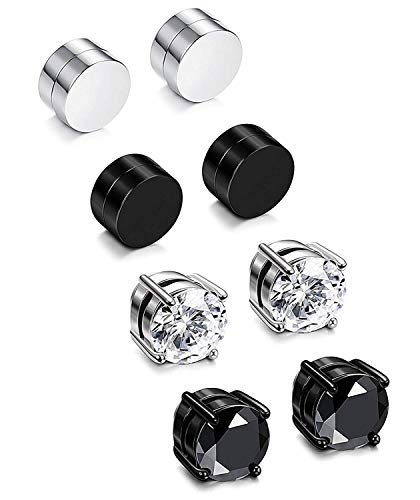 Feilok 4 Paare Herren Damen Edelstahl Magnetische Ohrringe ohne Piercing Simple Acryl Runde Ohrstecker Clips Tunnel Non-Piercing Durchmesser 6mm von Feilok