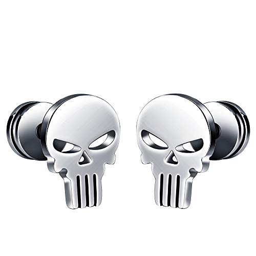 Feilok Unisex Herren Frauen Edelstahl Ohrstecker Stahlfarbe Totenkopf Punisher Flügel Ohrringe von Feilok