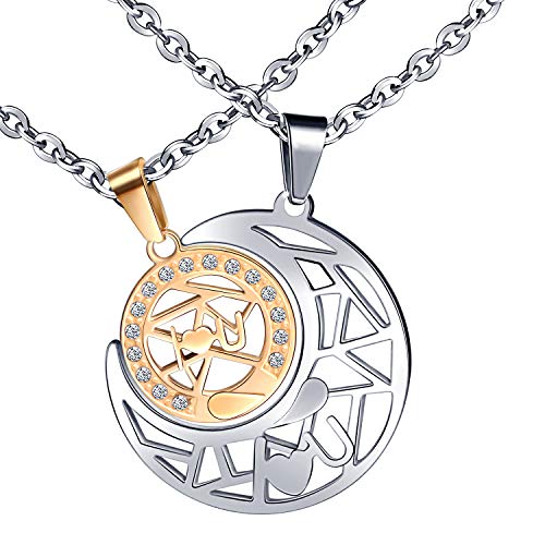 Feilok Verliebte Paar Edelstahl Halskette Mond und Sonne Form mit I Love You Freundschaftskette Partneranhänger Partnerketten Geschenk Gold von Feilok