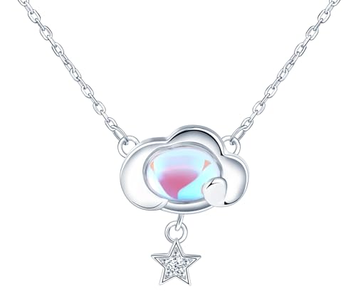 Feilok Wolke Halskette für Damen 925 Sterling Silber Stern Mondstein Kette Damen Halskette mit Anhänger von Feilok